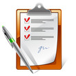 Clipboard with check boxes and pen