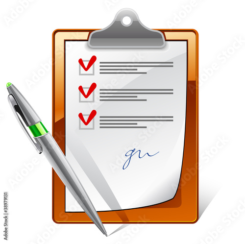 Vector: Clipboard with check boxes and pen Clipboard with check boxes and pen