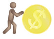 man rolling golden dollar coin vector illustration