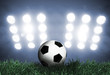 Photo: Soccer ball on grass field with spotlights Soccer ball on grass field with spotlights