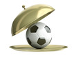 Illustration: Gold catering tray with a soccer ball. 3D render Gold catering tray with a soccer ball. 3D render
