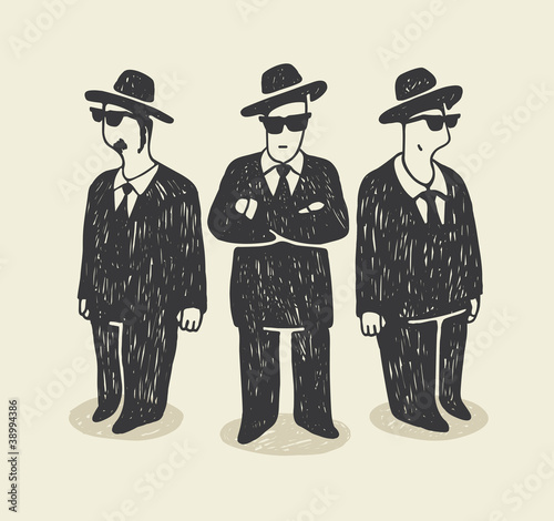 Vector: Mafia. Illustration with a team of three success businessmen. Mafia. Illustration with a team of three success businessmen.