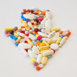 Multi-colored pills on the table