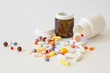Multi-colored pills on the table
