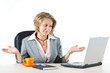 Businesswoman with do not know gesture