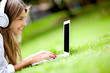Woman downloading music