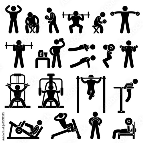 Vector: Gym Gymnasium Body Building Exercise Training Fitness Workout Gym Gymnasium Body Building Exercise Training Fitness Workout