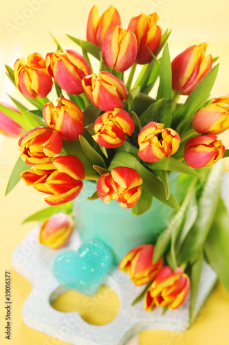 Photo: Festive spring bouquet tulips in vase Festive spring bouquet tulips in vase