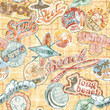 Vintage beach labels seamless pattern