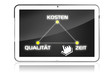 Tablet mit Kosten, Zeit, Qualität