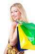 junge blonde Frau mit Einkaufstaschen