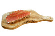 Brot mit Schinkenspeck auf Holzbrett