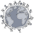 Cartoon Tourist row on the Globe.