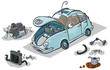Cartoon Illustration of a Car with his Parts.