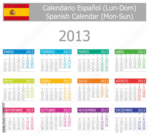 Vector: 2013_Type-1_Spanish_Calendar_Mon-Sun 2013_Type-1_Spanish_Calendar_Mon-Sun