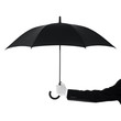 Well dressed man protecting Your text with an umbrella