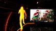 Silhouette dancing with a video of a family at Christmas time
