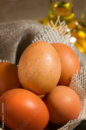 Photo: Brown eggs in sackcloth Brown eggs in sackcloth