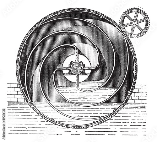 Vector: Turbine wheel, vintage engraving. Turbine wheel, vintage engraving.