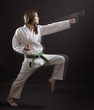 woman - a master of karate performs a straight punch. woman - a master of karate performs a straight punch.