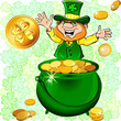 Vector St. Patrick's Day leprechaun with a pot full of gold