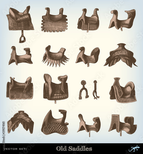 Vector: Engraving vintage Saddle set illustrations. Engraving vintage Saddle set illustrations.
