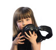 Photo: Girl holding a pair of Headphones Girl holding a pair of Headphones