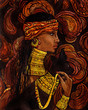 hand drawn mulatto girl portrait with black cat
