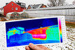 partly heated greenhouse in winter and thermal imaging