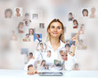 Business person against technology background