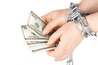Hands with dollars in chain