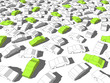 Green eco-cars standing out from others