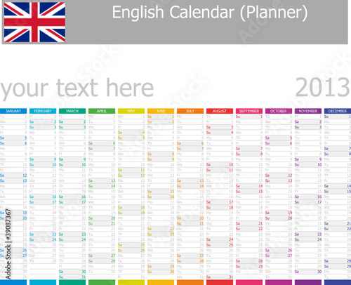 Vector: 2013 Type-1 English year planner vertical months 2013 Type-1 English year planner vertical months