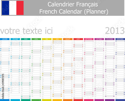 Vector: 2013 Type-1 French year planner vertical months 2013 Type-1 French year planner vertical months