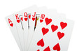 Royal flush hearts for poker closeup