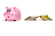 Pink pig moneybox and money