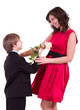 Little schoolboy with mother isolated