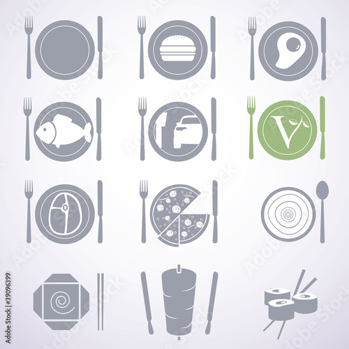 Vector: Set of stylish food signs for different types of restaurants Set of stylish food signs for different types of restaurants