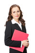 Businesswoman with red folder, isolated Businesswoman with red folder, isolated