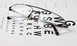 Glasses on eyesight test chart