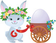 Easter Bunny with egg in a small cart