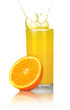 Orange juice with slices of orange in the glass isolated