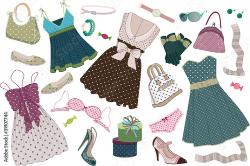 Vector: various women's clothing shoes and accessories in polka-dots various women's clothing shoes and accessories in polka-dots