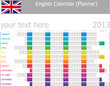 2013 Type-1 English year planner months are horizontal
