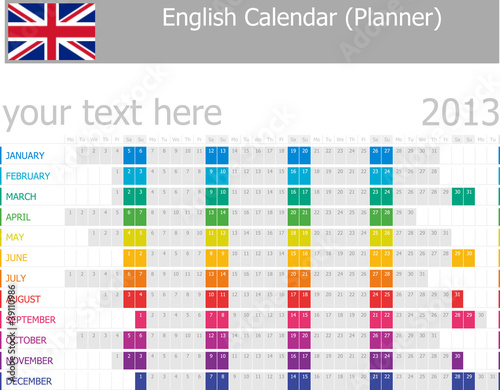 Vector: 2013 Type-1 English year planner months are horizontal 2013 Type-1 English year planner months are horizontal