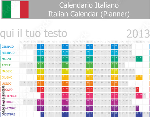Vector: 2013 Type-1 Italian year planner months are horizontal 2013 Type-1 Italian year planner months are horizontal