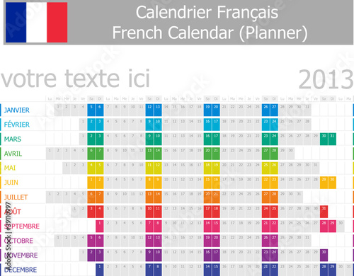 Vector: 2013 Type-1 French year planner months are horizontal 2013 Type-1 French year planner months are horizontal