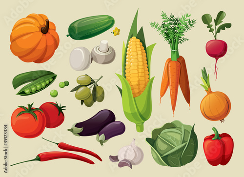 Vector: A set of delicious vegetables. A set of delicious vegetables.