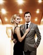 Retro couple in elevator.