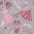 Vektor: Seamless pattern with women's clothing, shoes and accessories Seamless pattern with women's clothing, shoes and accessories